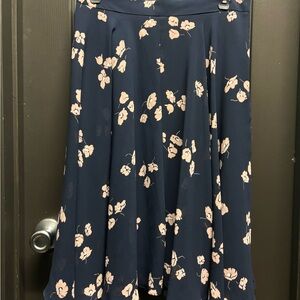Ann Taylor Navy and Pink Floral A-Line Skirt